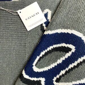 Coach CY038 Coach Script Print Knit Muffler in Charcoal